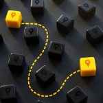 Illustration of a digital route connecting locations, representing how data travels across the internet after a user clicks a link.